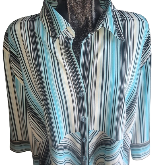 Penningtons Striped Blue and White Button Front Top 24 - Picture 2 of 7